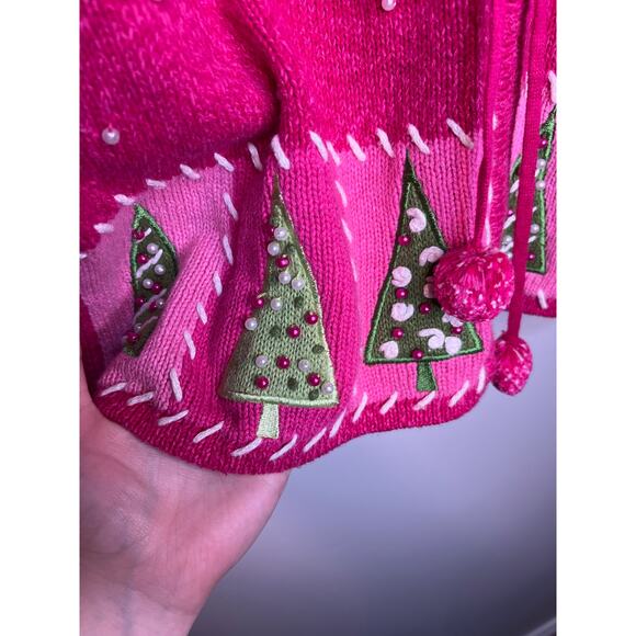 2000s Timberlea Pink Green Christmas Patchwork Snowflake Full Zip Sweater S - Picture 5 of 6